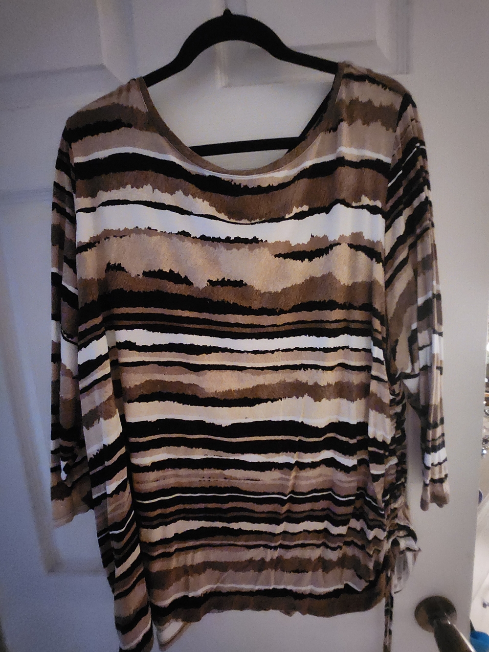 Ruby Rd. Striped Brown, Tan & White Tunic Top